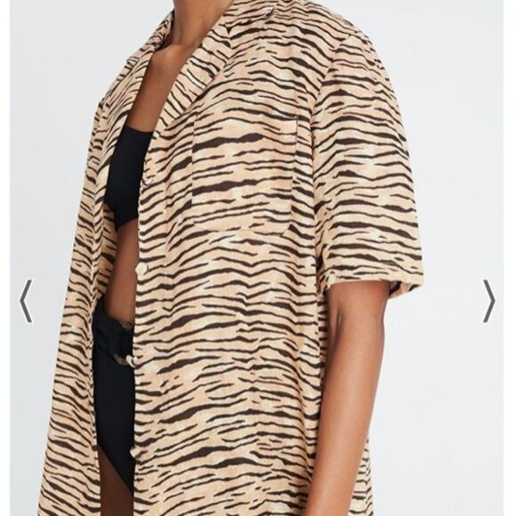Faithfull The Brand Charlita Tiger Linen Shirt Dress In Wyldie Animal Small - Picture 8 of 8